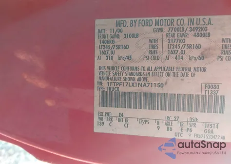 2001 Ford F-150 Xl/Xlt from USA, damaged, VIN 1FTPF17LX1NA71150